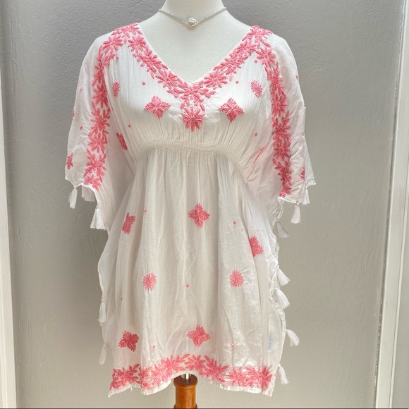 Original Letarte Maui HI Beach Coverup Pink White v-neck Embroidered XLP Floral - Picture 14 of 15